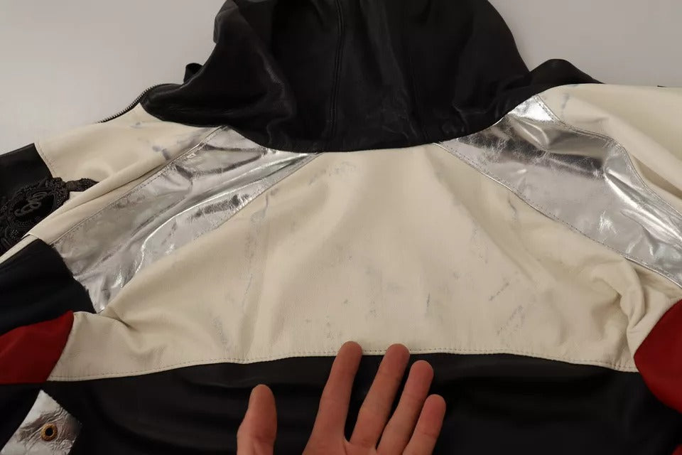 Dolce & Gabbana Schwarze Leder-Blousonjacke mit Kapuze