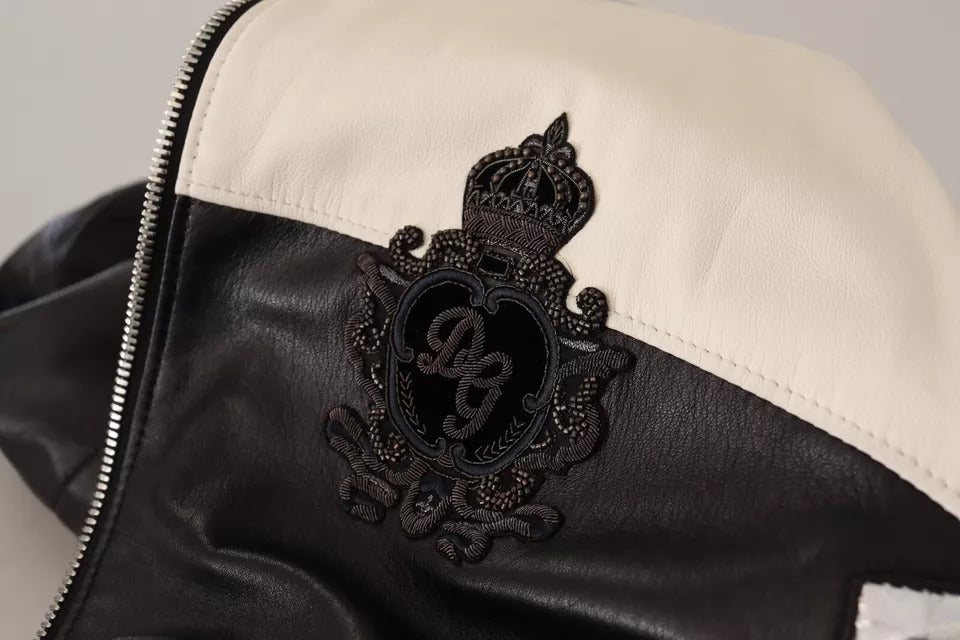 Dolce & Gabbana Schwarze Leder-Blousonjacke mit Kapuze
