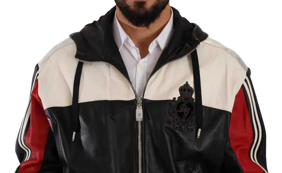 Dolce & Gabbana Schwarze Leder-Blousonjacke mit Kapuze
