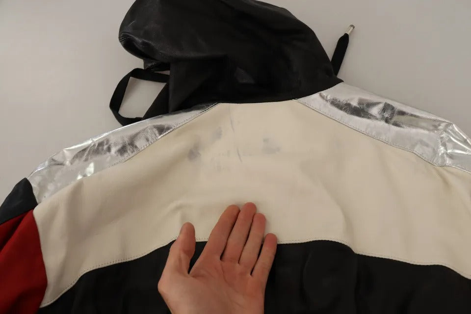 Dolce & Gabbana Schwarze Leder-Blousonjacke mit Kapuze