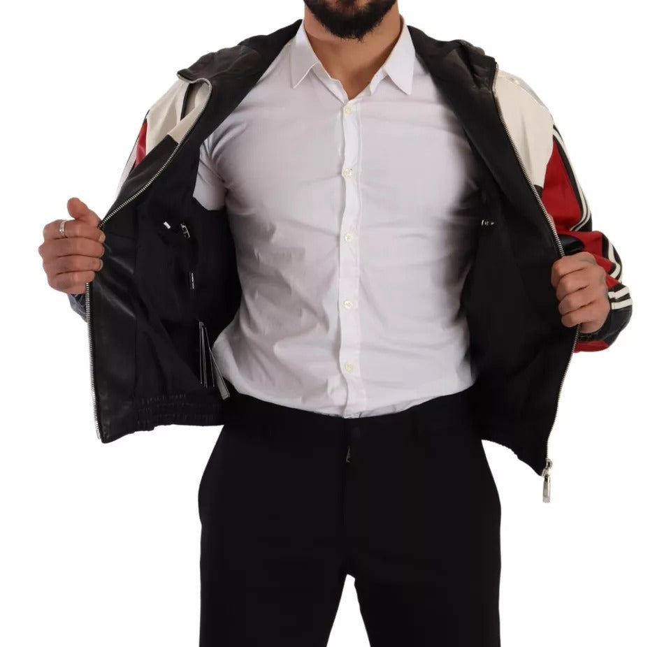Dolce & Gabbana Schwarze Leder-Blousonjacke mit Kapuze