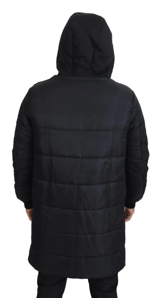 Dolce & Gabbana Schwarzer Nylon-Parka-Mantel mit Kapuze Winterjacke