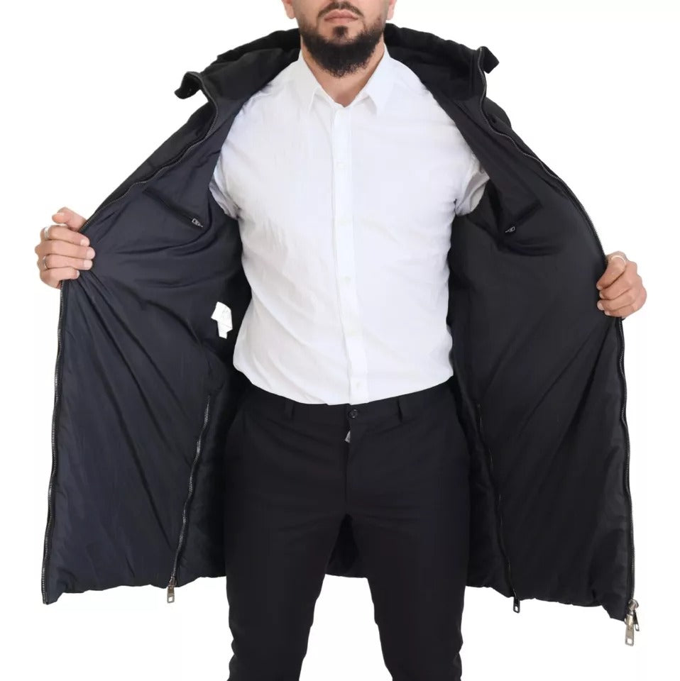 Dolce & Gabbana Schwarzer Nylon-Parka-Mantel mit Kapuze Winterjacke