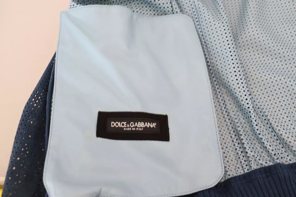 Dolce & Gabbana Perforierte Jacke mit durchgehendem Reißverschluss aus blauem Leder