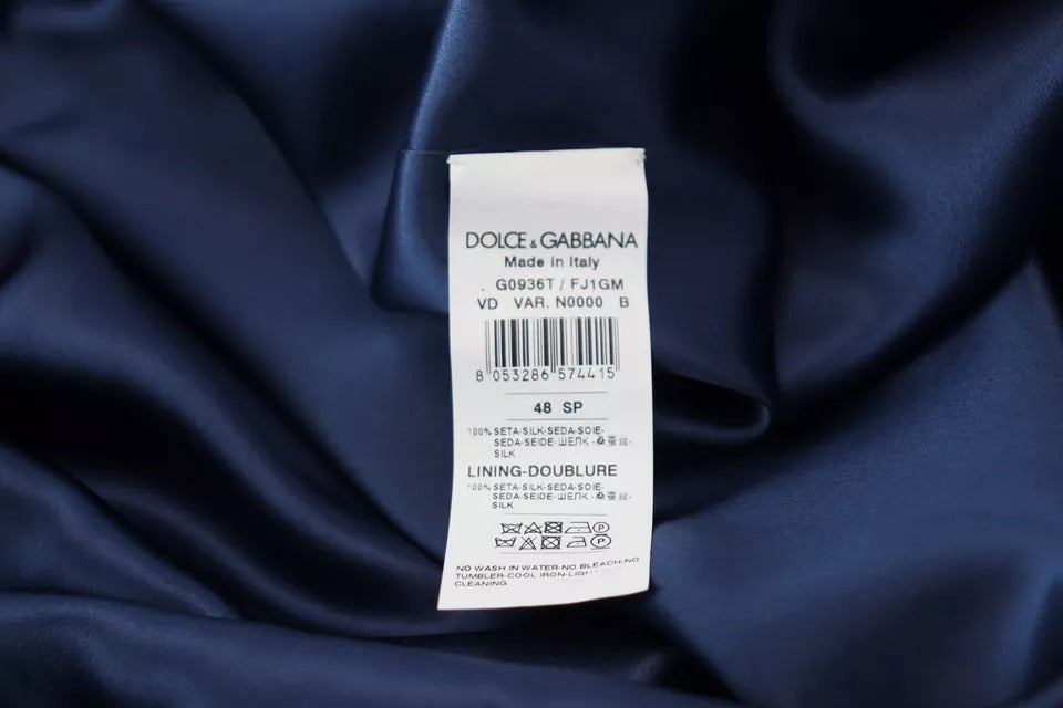 Dolce & Gabbana Blauer Satin-Seiden-Taillengürtel Robe Jacket