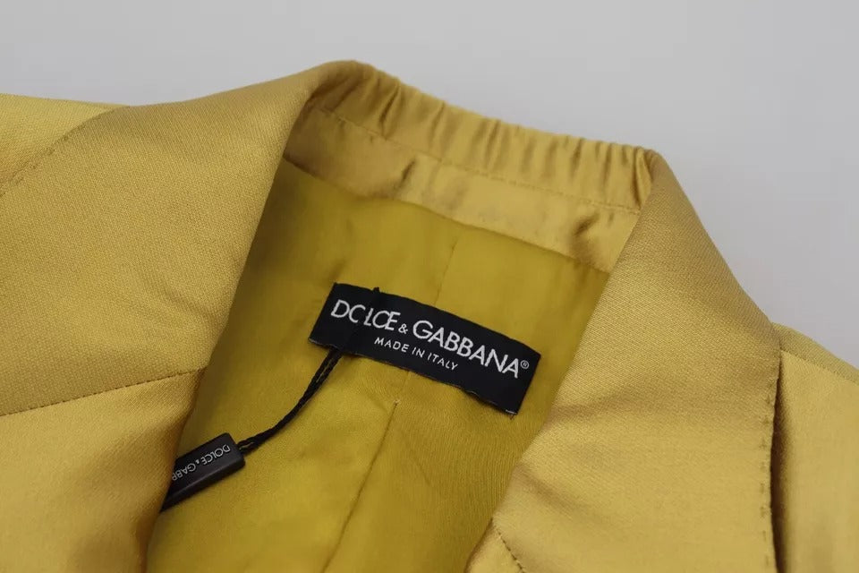 Dolce & Gabbana Gold Satin Lange Ärmel Blazer Mantel Jacke