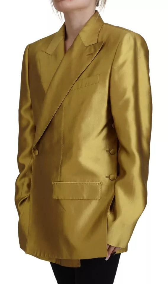 Dolce & Gabbana Gold Satin Lange Ärmel Blazer Mantel Jacke