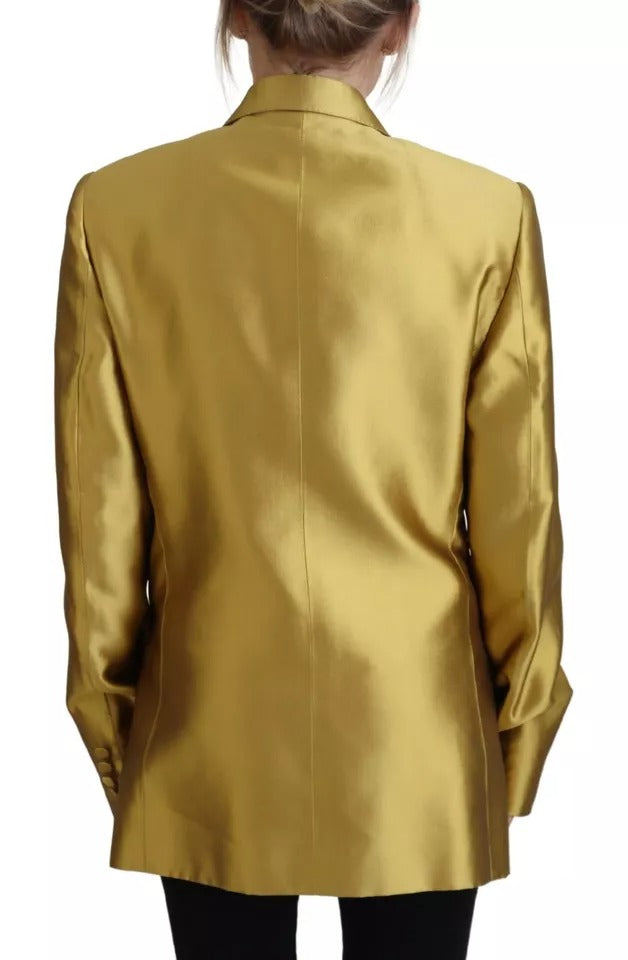 Dolce & Gabbana Gold Satin Lange Ärmel Blazer Mantel Jacke