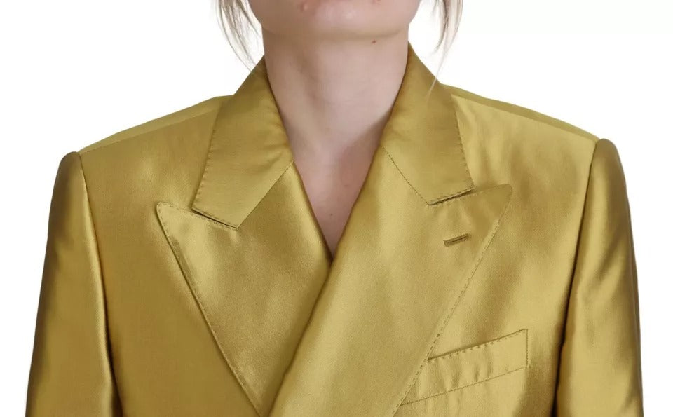 Dolce & Gabbana Gold Satin Lange Ärmel Blazer Mantel Jacke