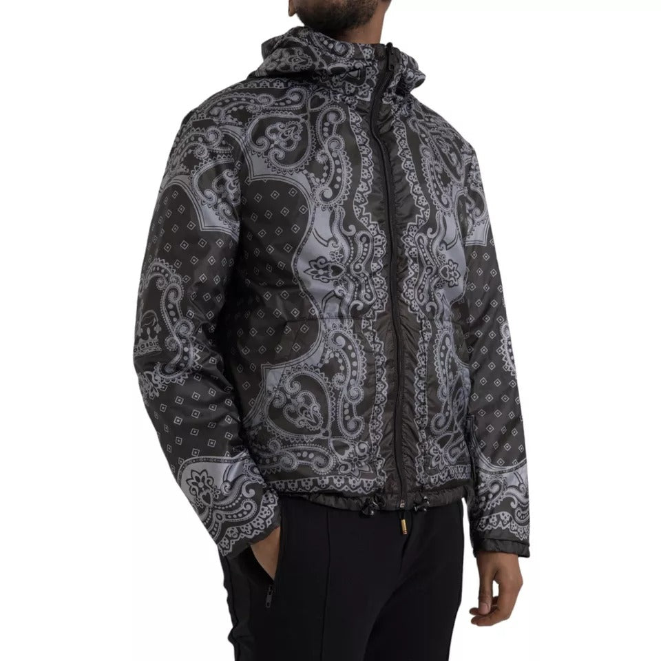 Dolce & Gabbana Graue Bandana Bomberjacke mit Kapuze und durchgehendem Reißverschluss