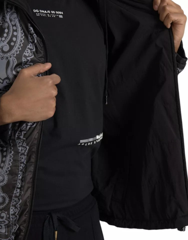 Dolce & Gabbana Graue Bandana Bomberjacke mit Kapuze und durchgehendem Reißverschluss