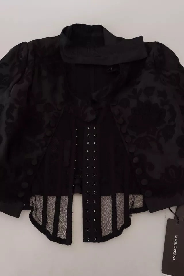 Dolce & Gabbana Schwarze Spitze durchsichtiges Korsett Organza Seidenjacke