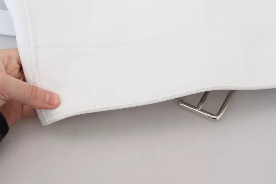 Dolce & Gabbana Weißer Leder Bikermantel Zipper Jacke