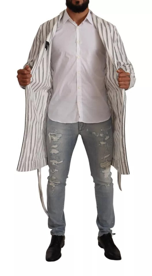 Dolce & Gabbana Weiß gestreifter Morgenmantel aus Baumwolle Wickeljacke