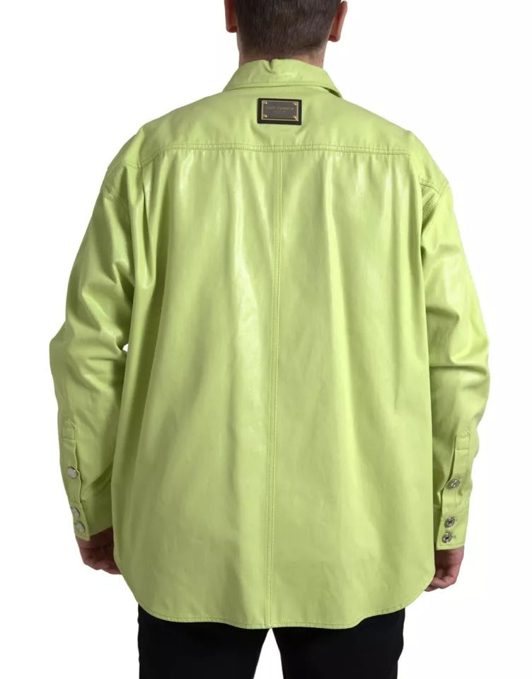 Dolce & Gabbana Grünes Baumwollhemd mit Kragen und lässigem Knopfverschluss