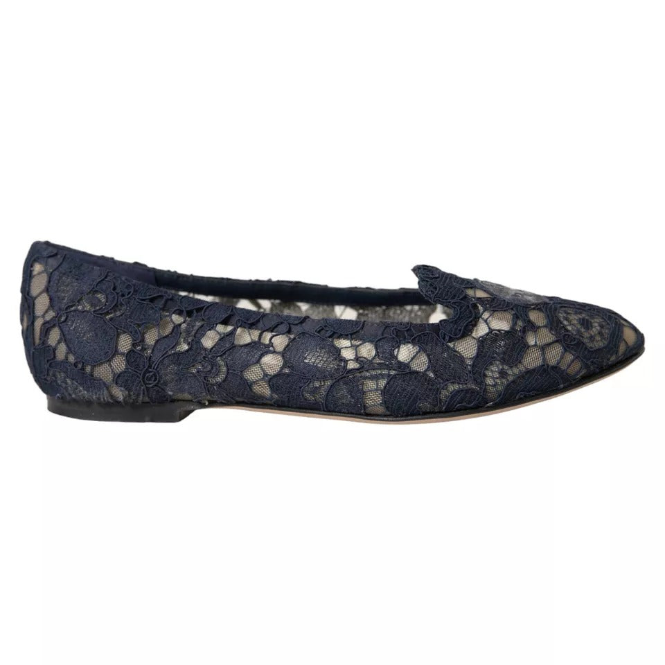 Dolce & Gabbana Dunkelblau Taormina Spitze Slip On Flats Schuhe