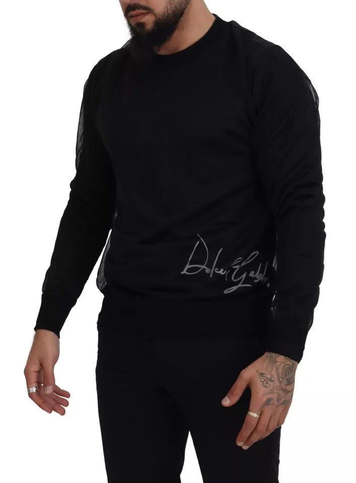 Dolce & Gabbana Schwarzer Polyester-Crewneck-Pullover für Männer