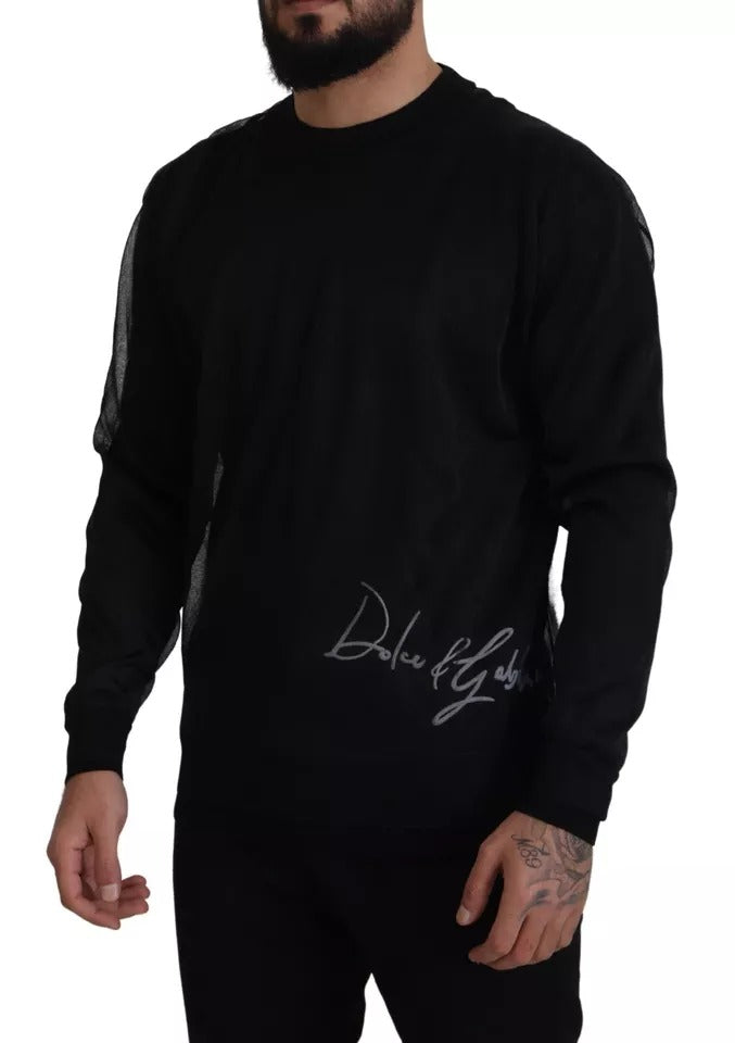Dolce & Gabbana Schwarzer Polyester Logo Herren Pullover Sweater
