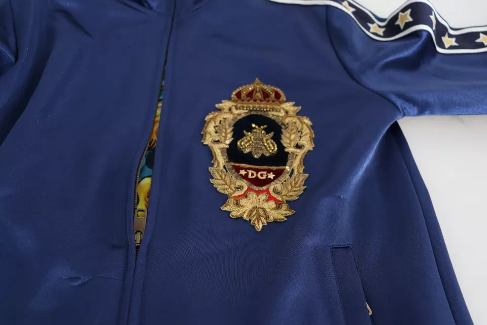 Dolce & Gabbana Blauer gestreifter Königsbienen-Pullover mit heraldischem Aufnäher