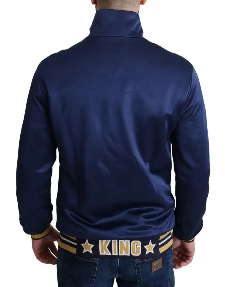 Dolce & Gabbana Blauer gestreifter Königsbienen-Pullover mit heraldischem Aufnäher