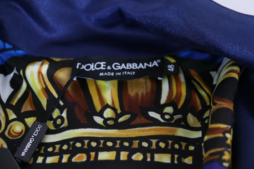 Dolce & Gabbana Blauer gestreifter Königsbienen-Pullover mit heraldischem Aufnäher