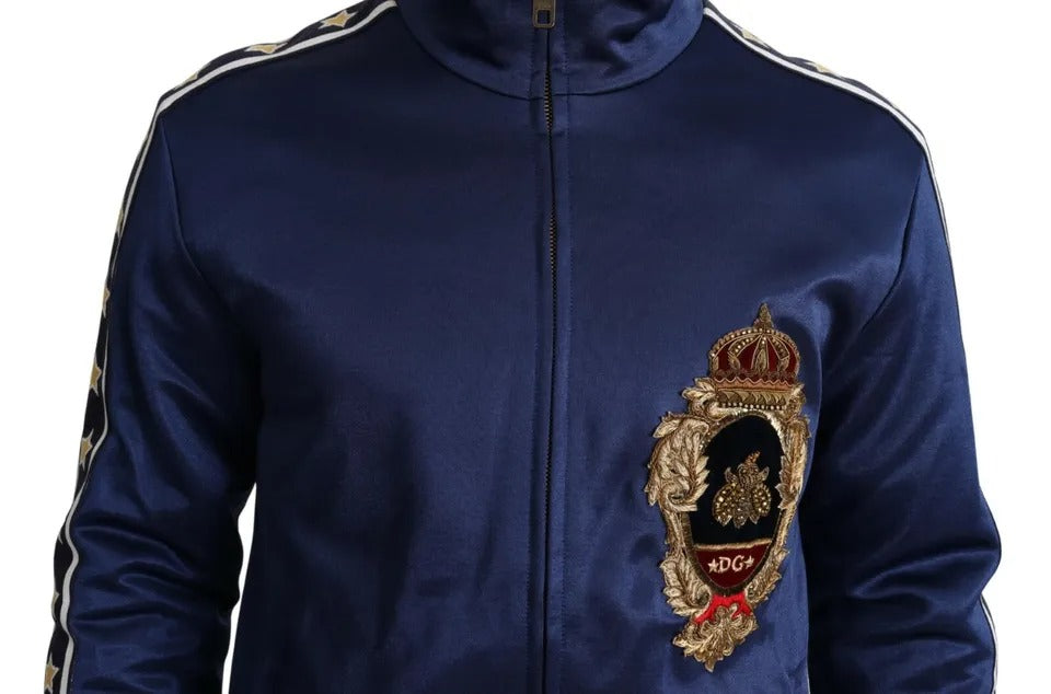 Dolce & Gabbana Blauer gestreifter Königsbienen-Pullover mit heraldischem Aufnäher