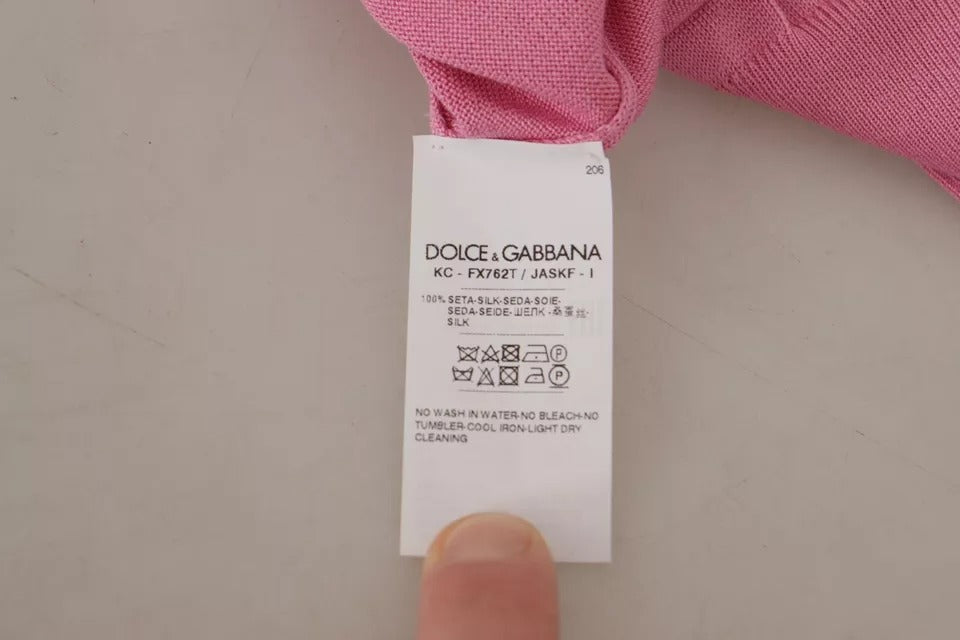 Dolce & Gabbana Rosa Strickjacke aus 100% Seide mit Knopfleiste