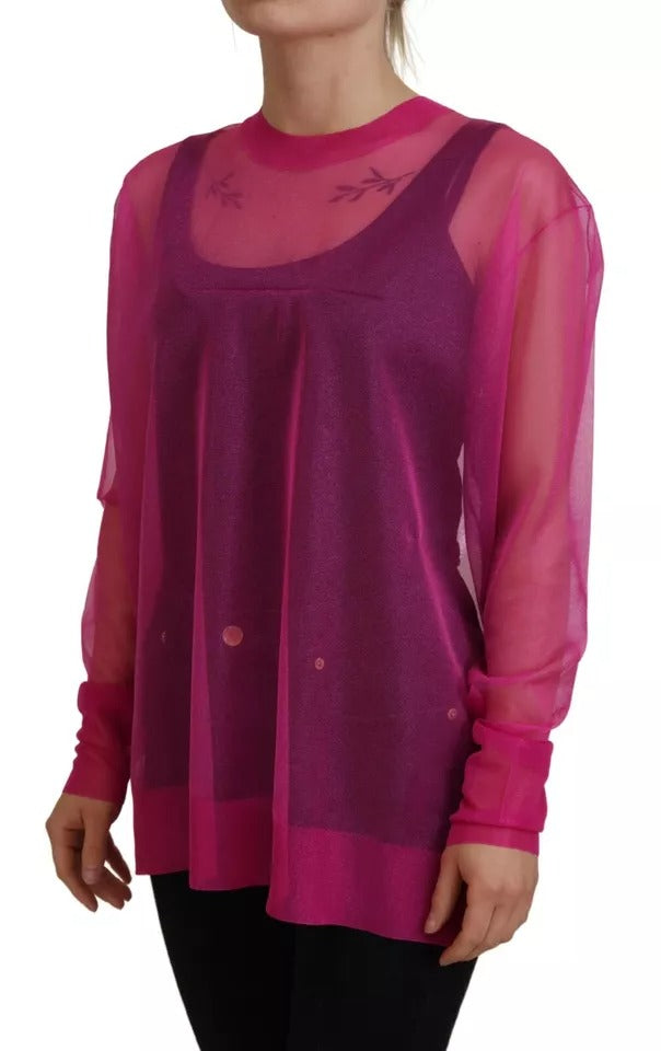 Dolce & Gabbana Fuchsia Polyester Pullover mit Rundhalsausschnitt
