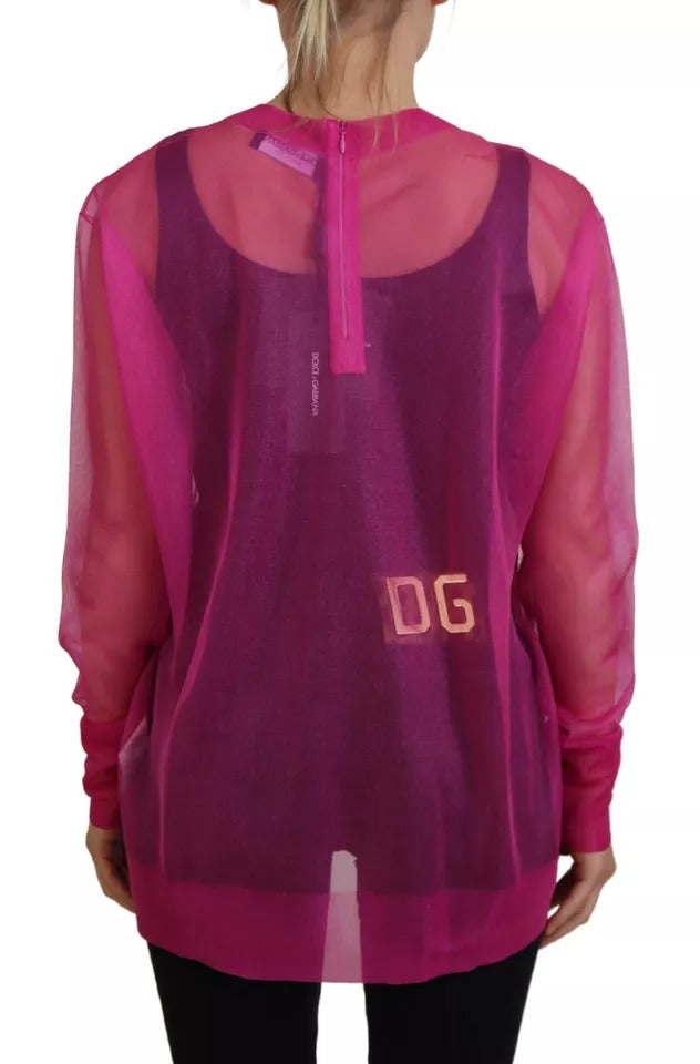 Dolce & Gabbana Fuchsia Polyester Pullover mit Rundhalsausschnitt