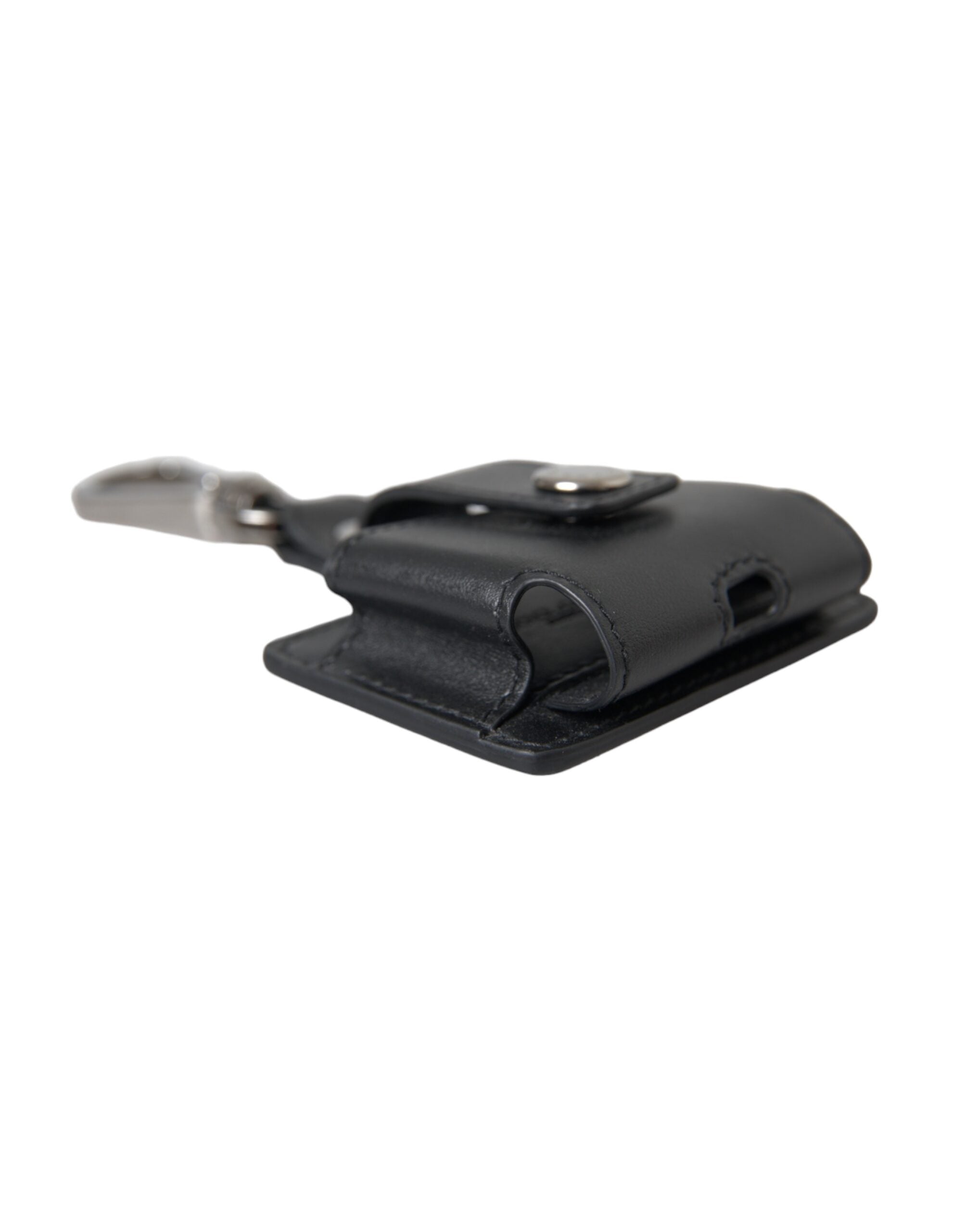Dolce & Gabbana Schwarzes Glattleder Silber Metall Airpods Etui