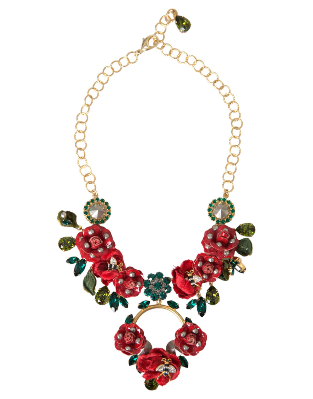 Dolce & Gabbana Goldene Messing-Gliederkette mit Rosenblatt-Kristallanhänger