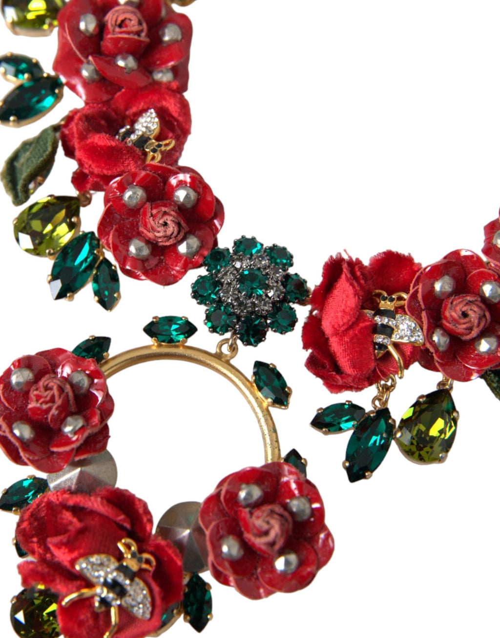 Dolce & Gabbana Goldene Messing-Gliederkette mit Rosenblatt-Kristallanhänger