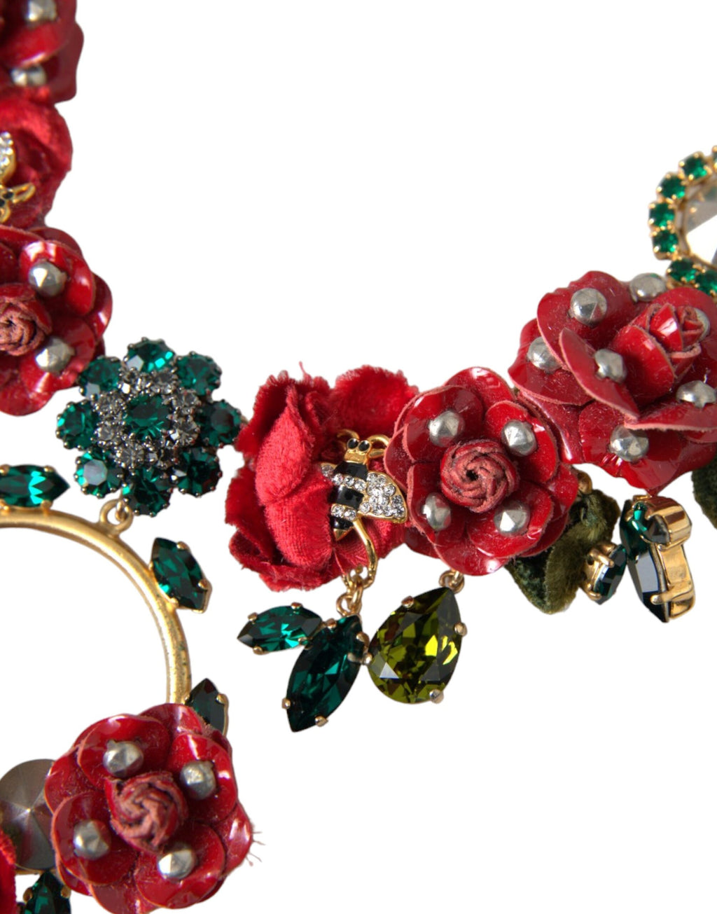 Dolce & Gabbana Goldene Messing-Gliederkette mit Rosenblatt-Kristallanhänger