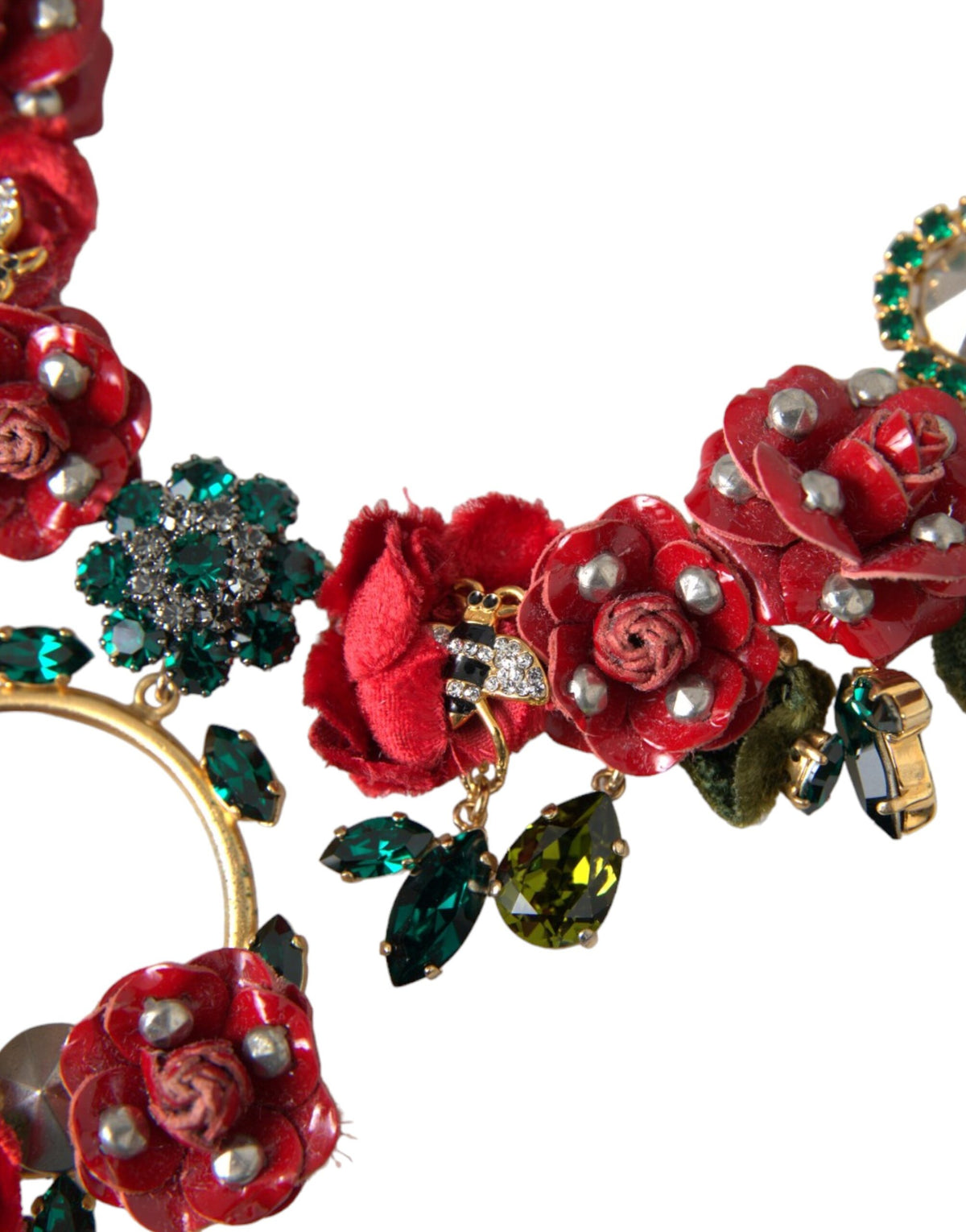 Dolce & Gabbana Goldene Messing-Gliederkette mit Rosenblatt-Kristallanhänger
