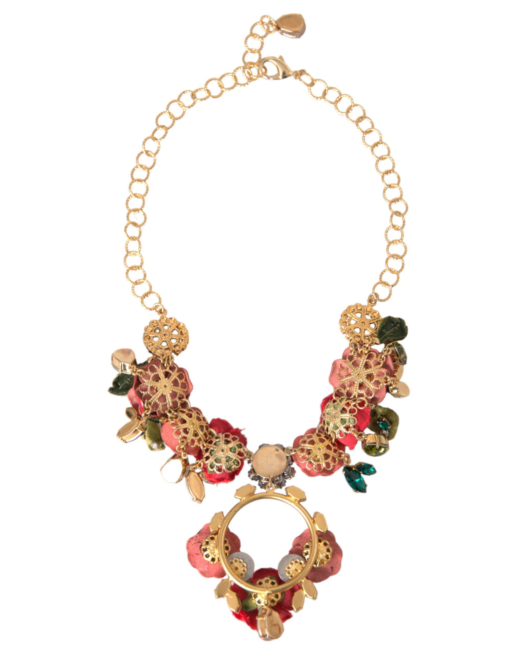 Dolce & Gabbana Goldene Messing-Gliederkette mit Rosenblatt-Kristallanhänger