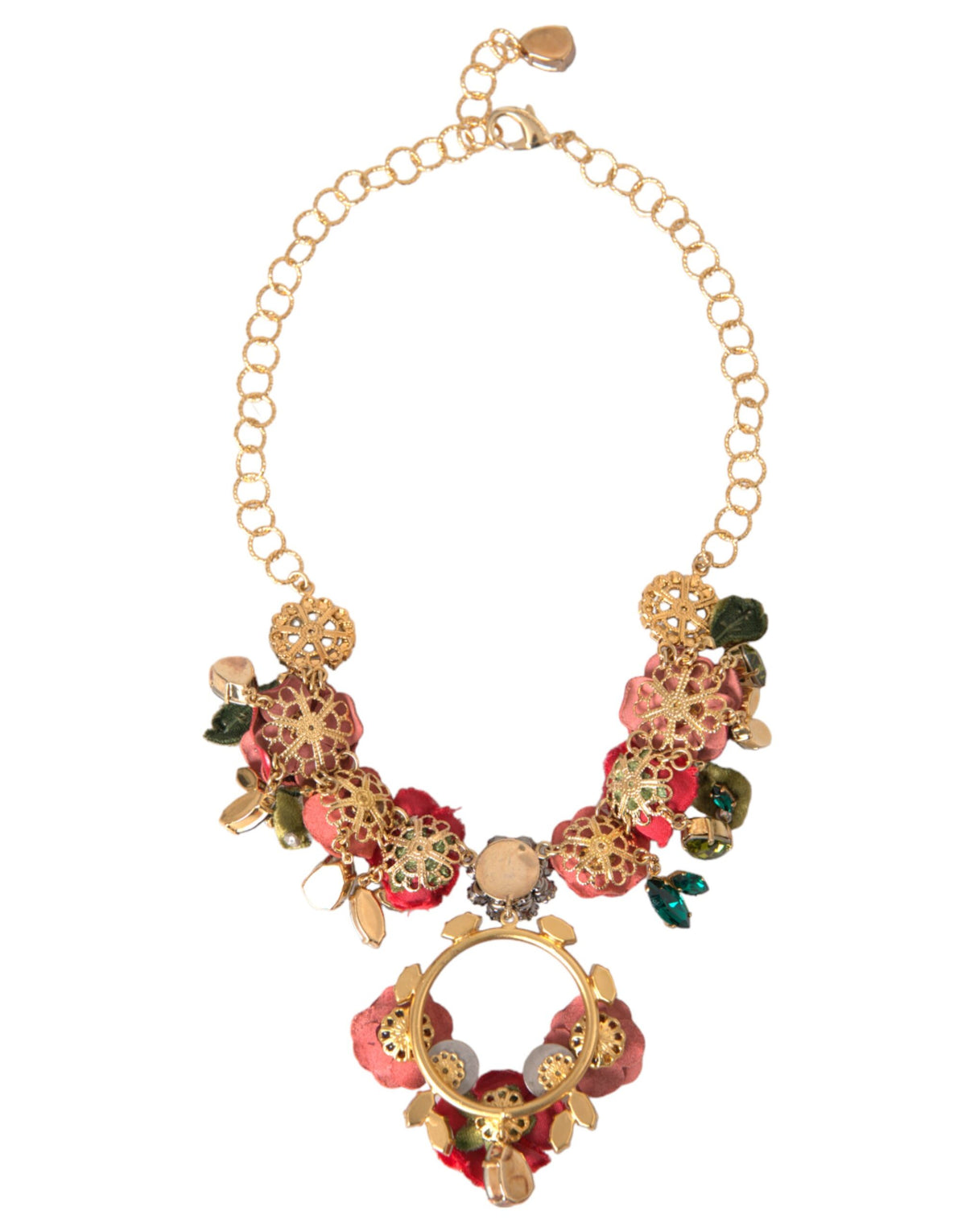 Dolce & Gabbana Goldene Messing-Gliederkette mit Rosenblatt-Kristallanhänger