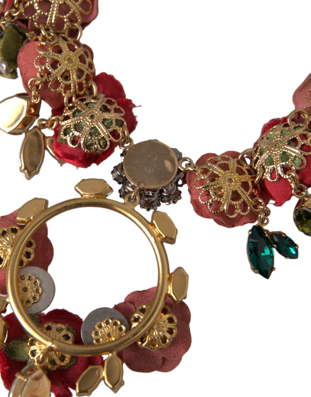 Dolce & Gabbana Goldene Messing-Gliederkette mit Rosenblatt-Kristallanhänger