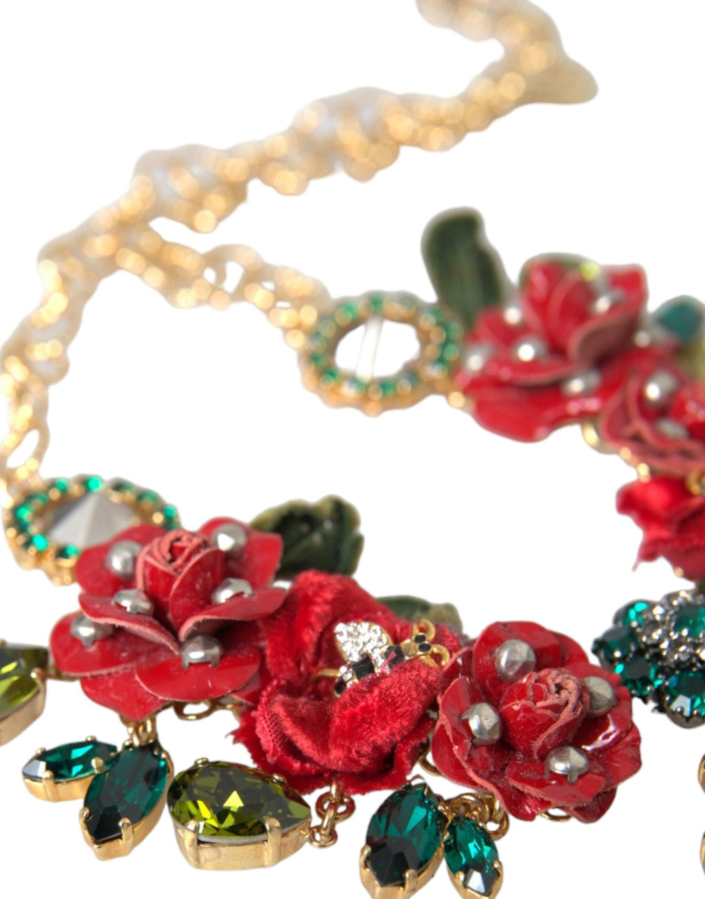 Dolce & Gabbana Goldene Messing-Gliederkette mit Rosenblatt-Kristallanhänger