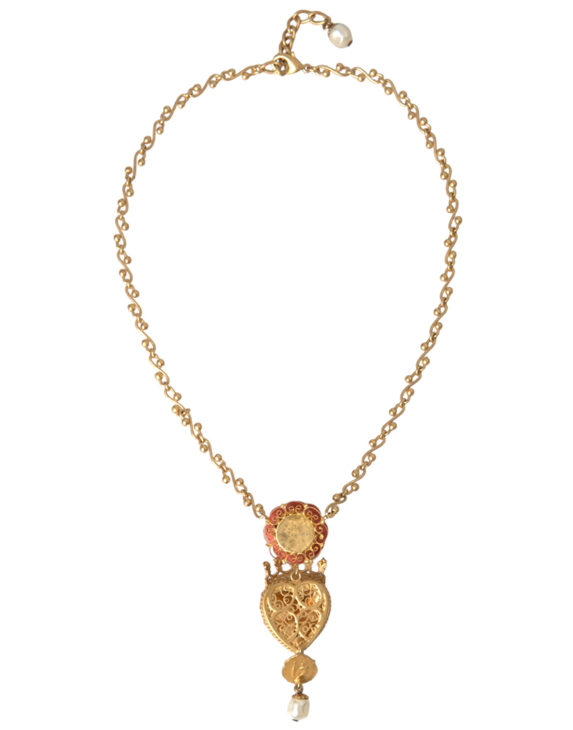 Dolce & Gabbana GoldmessingKette Heiliges Herz Rose Kristall Charme Halskette