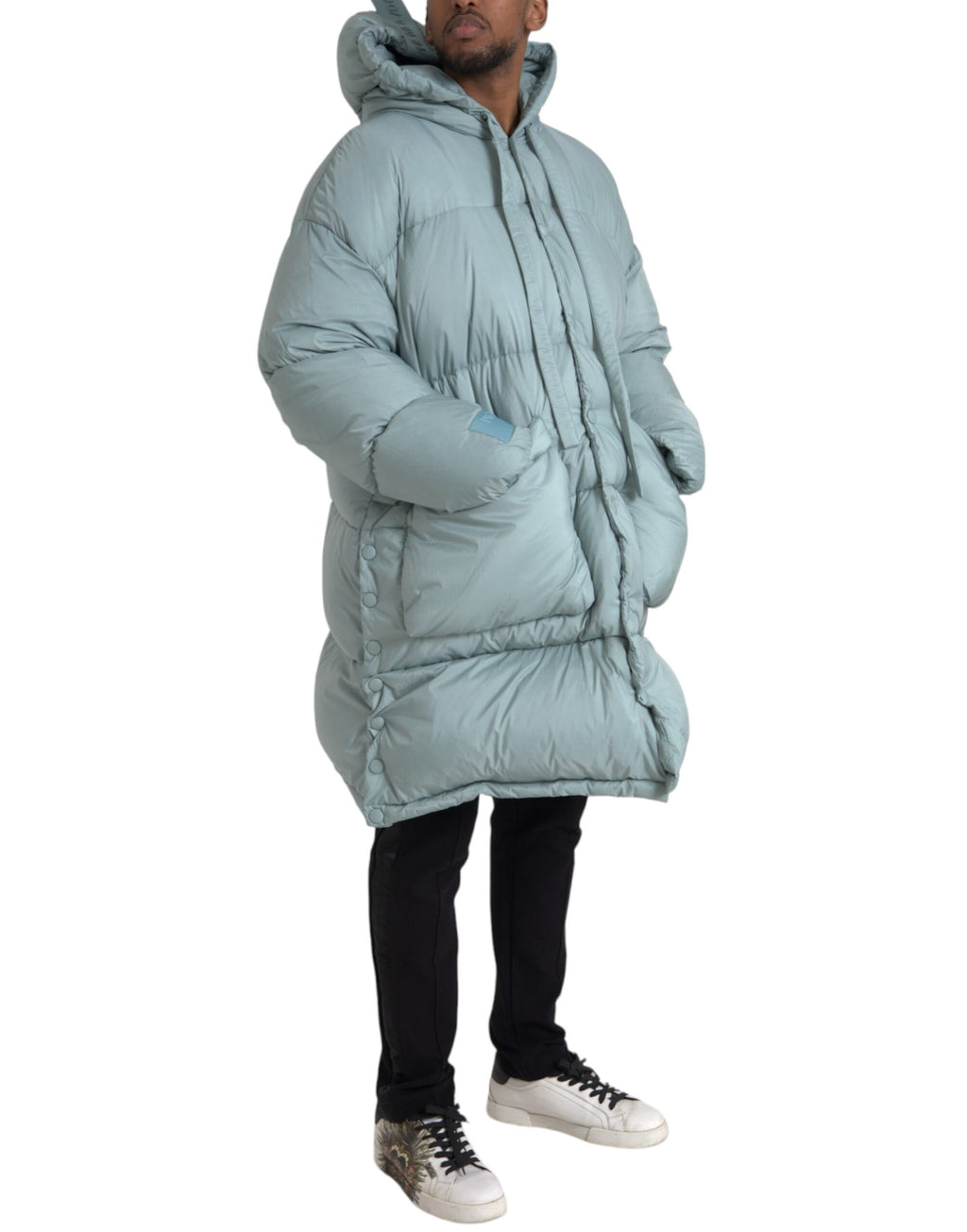 Dolce & Gabbana Hellblaue gesteppte Kapuzen-Pufferjacke Männer