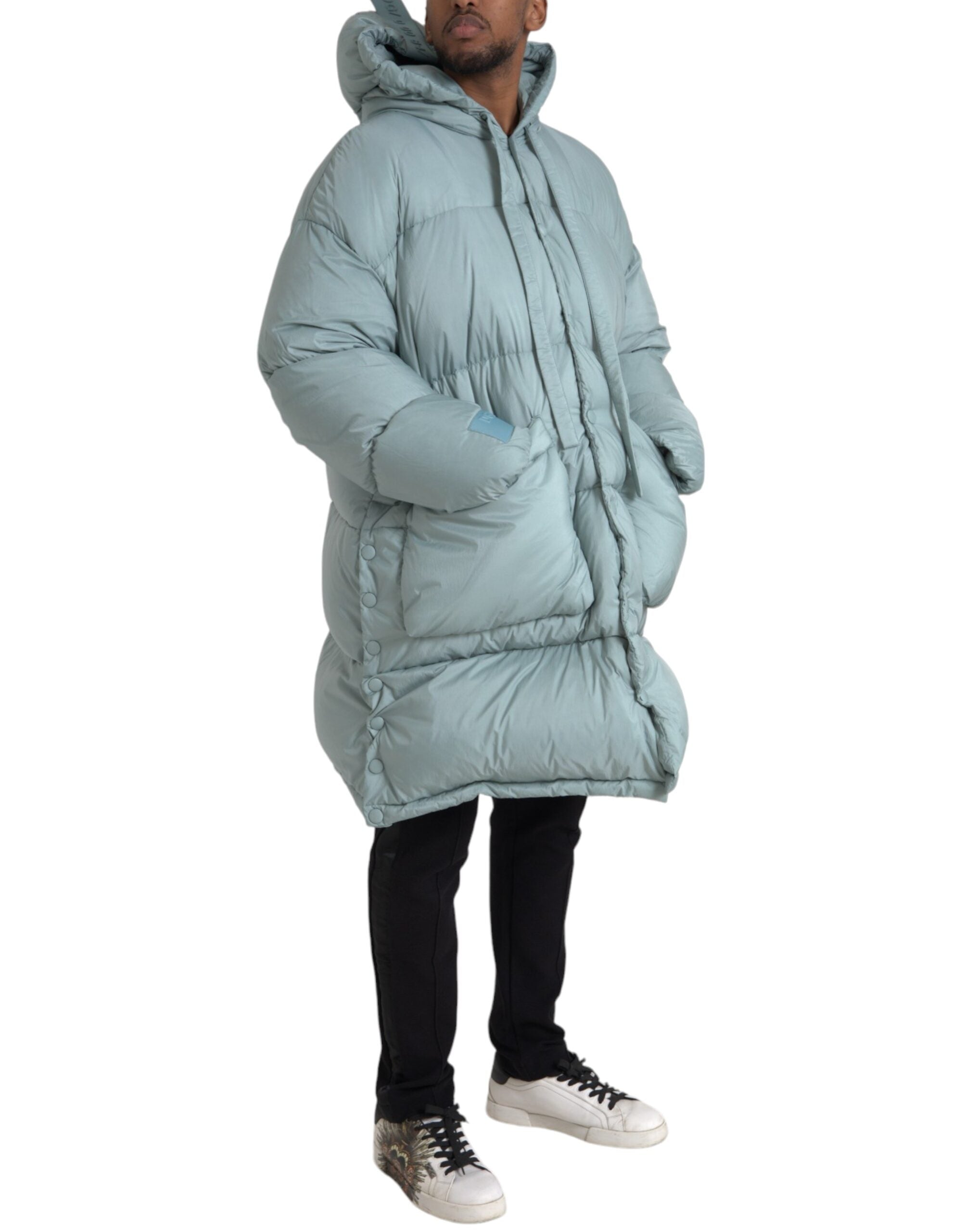 Dolce & Gabbana Hellblaue gesteppte Kapuzen-Pufferjacke Männer