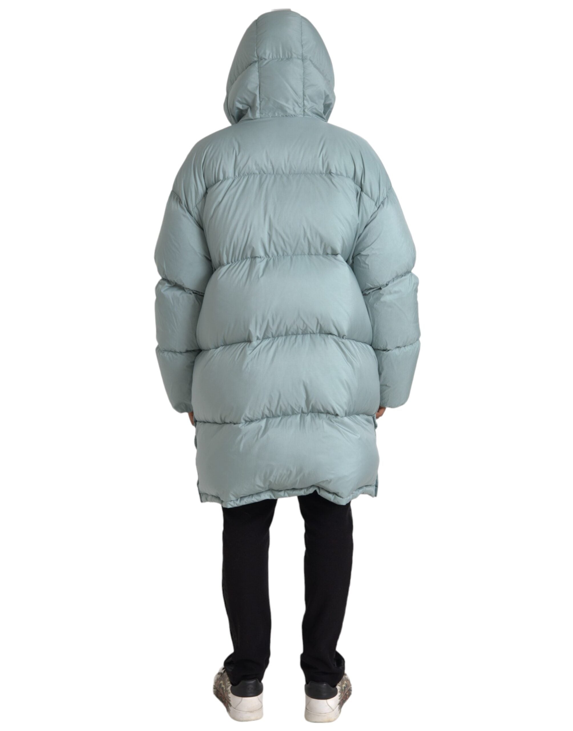 Dolce & Gabbana Hellblaue gesteppte Kapuzen-Pufferjacke Männer