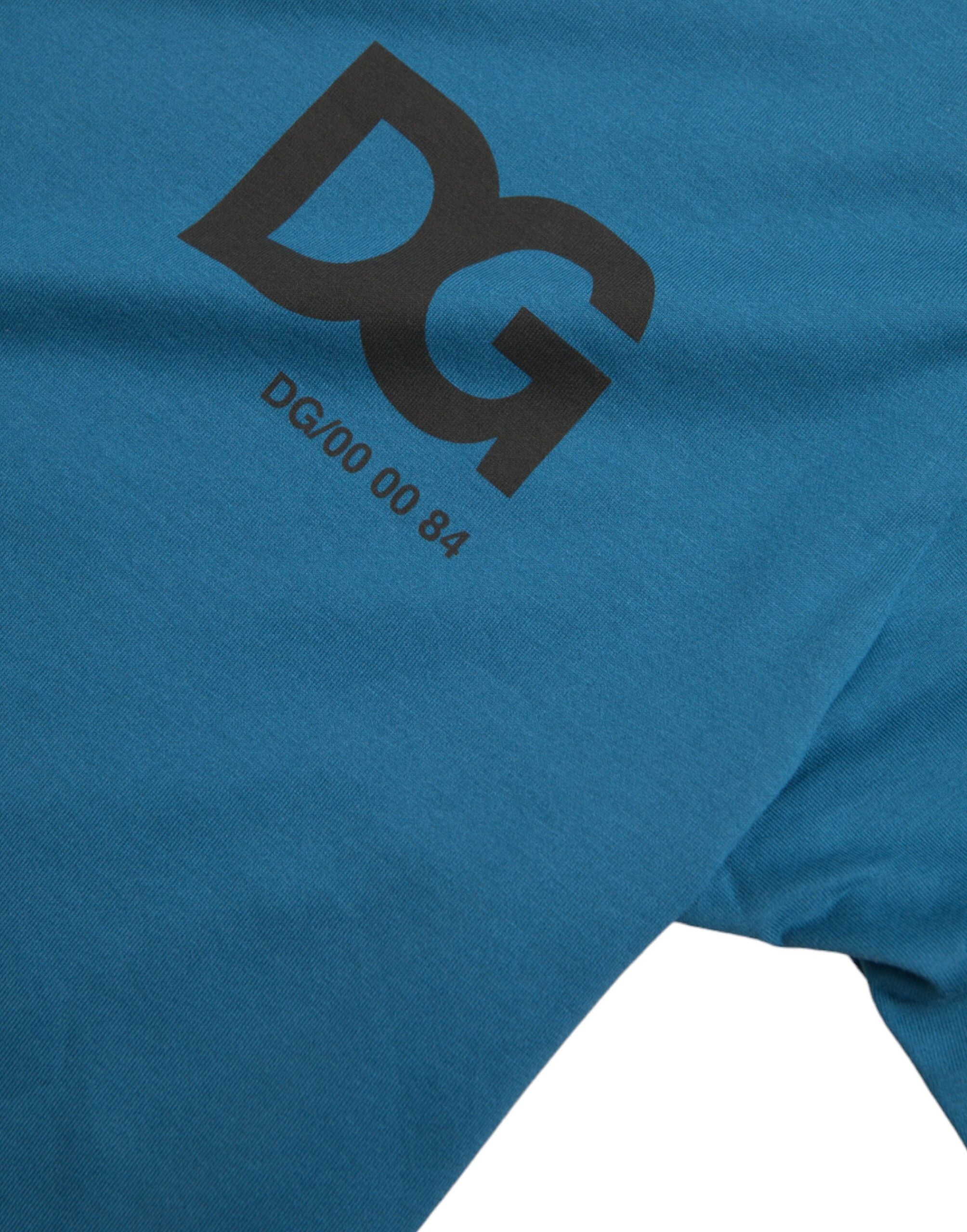 Dolce & Gabbana Blaues Logo-Rundhals-T-Shirt mit kurzen Ärmeln