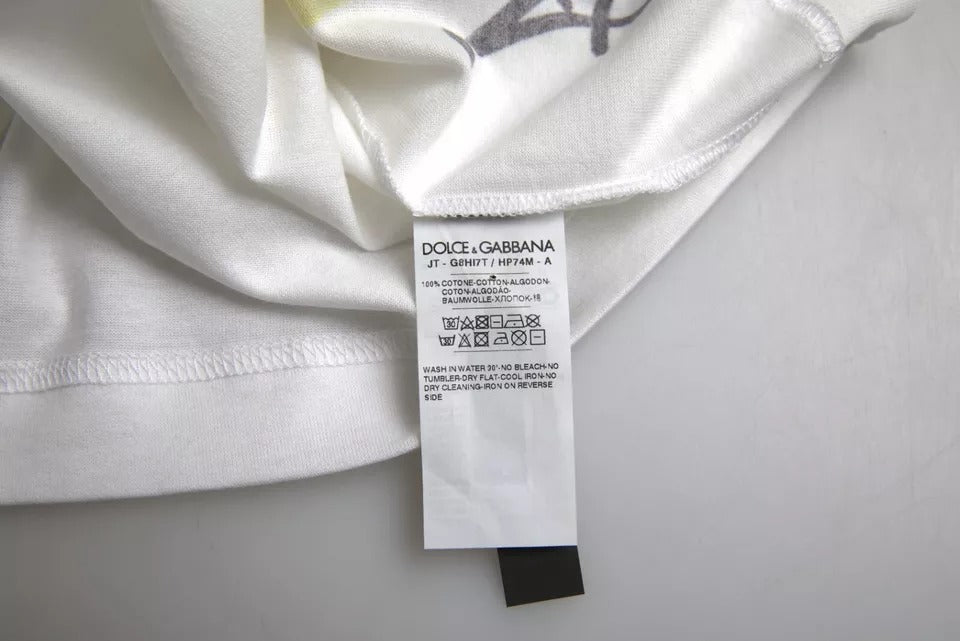 Dolce & Gabbana Weißes grafisches Baumwoll-T-Shirt mit kurzen Ärmeln für Männer