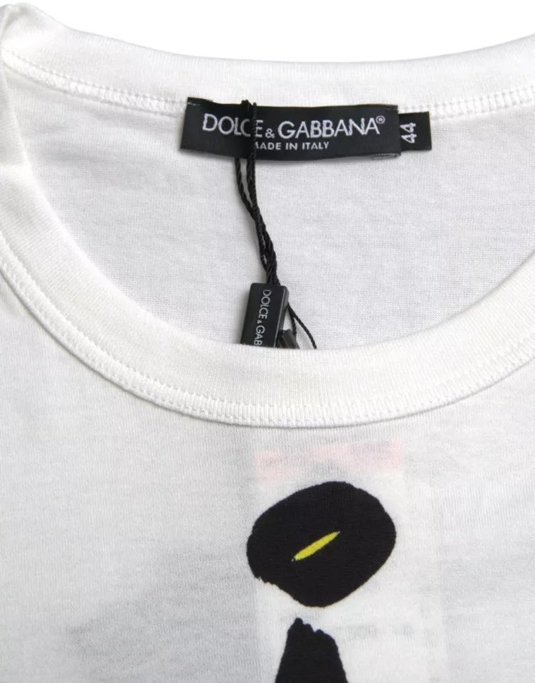 Dolce & Gabbana Weißes grafisches Baumwoll-T-Shirt mit kurzen Ärmeln für Männer