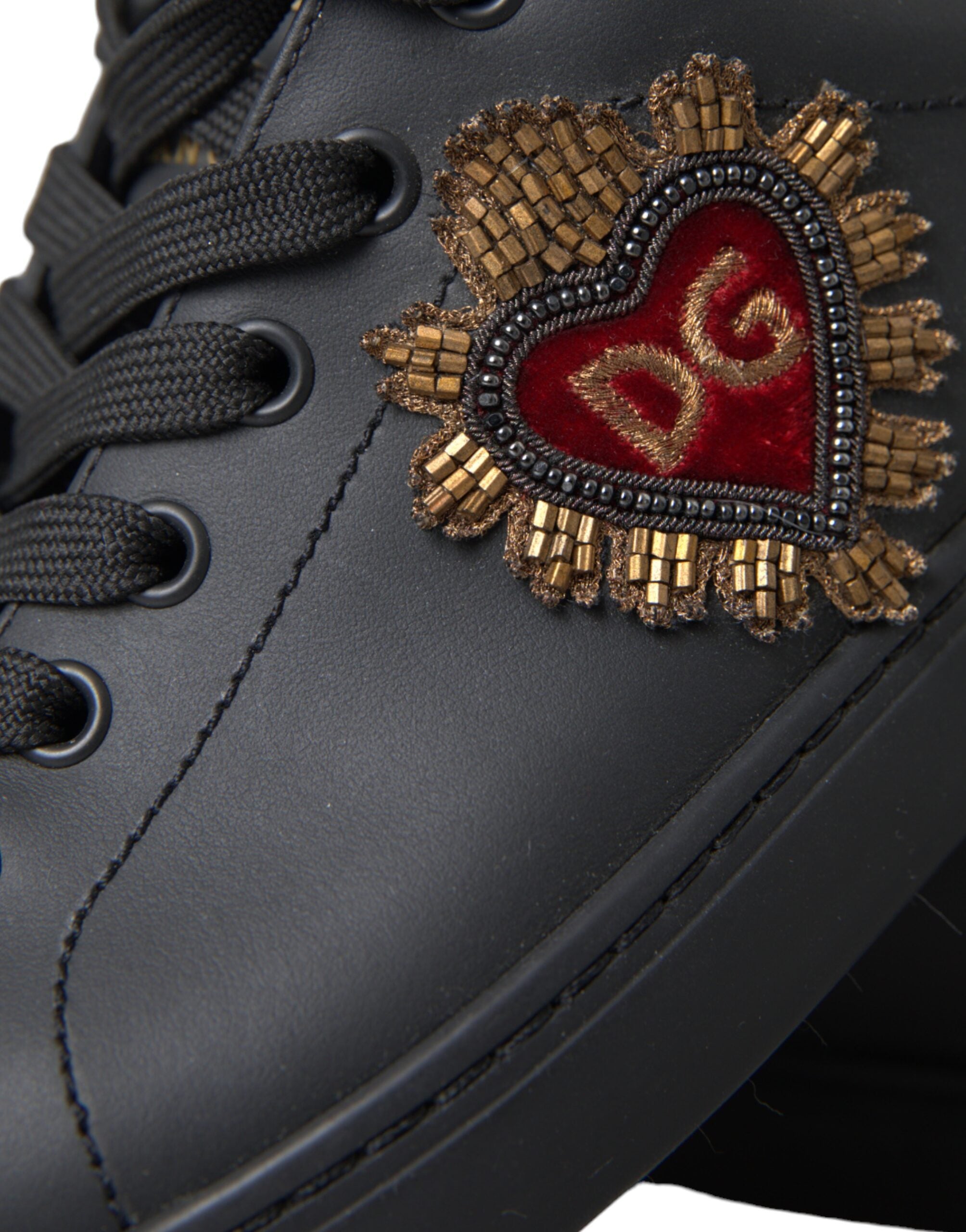 Dolce & Gabbana Schwarz Leder Herz verschönert Turnschuhe Schuhe