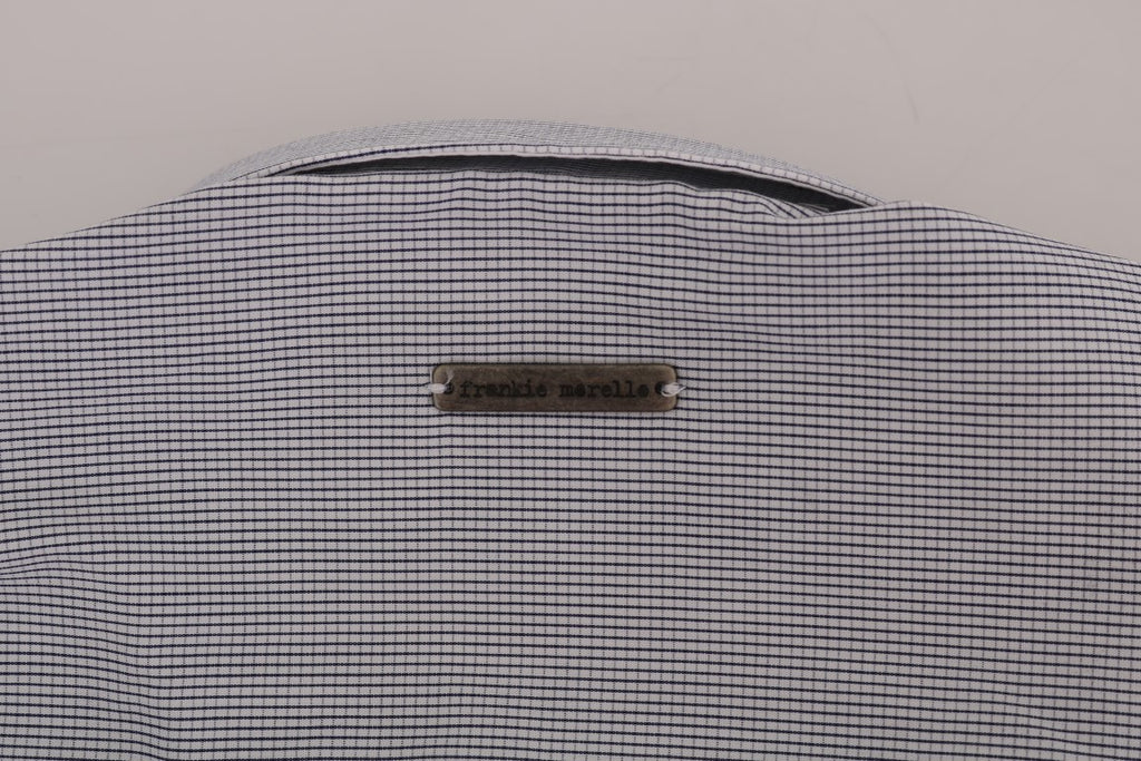 Frankie Morello Weißblau kariertes Freizeithemd aus Baumwolle mit normaler Passform