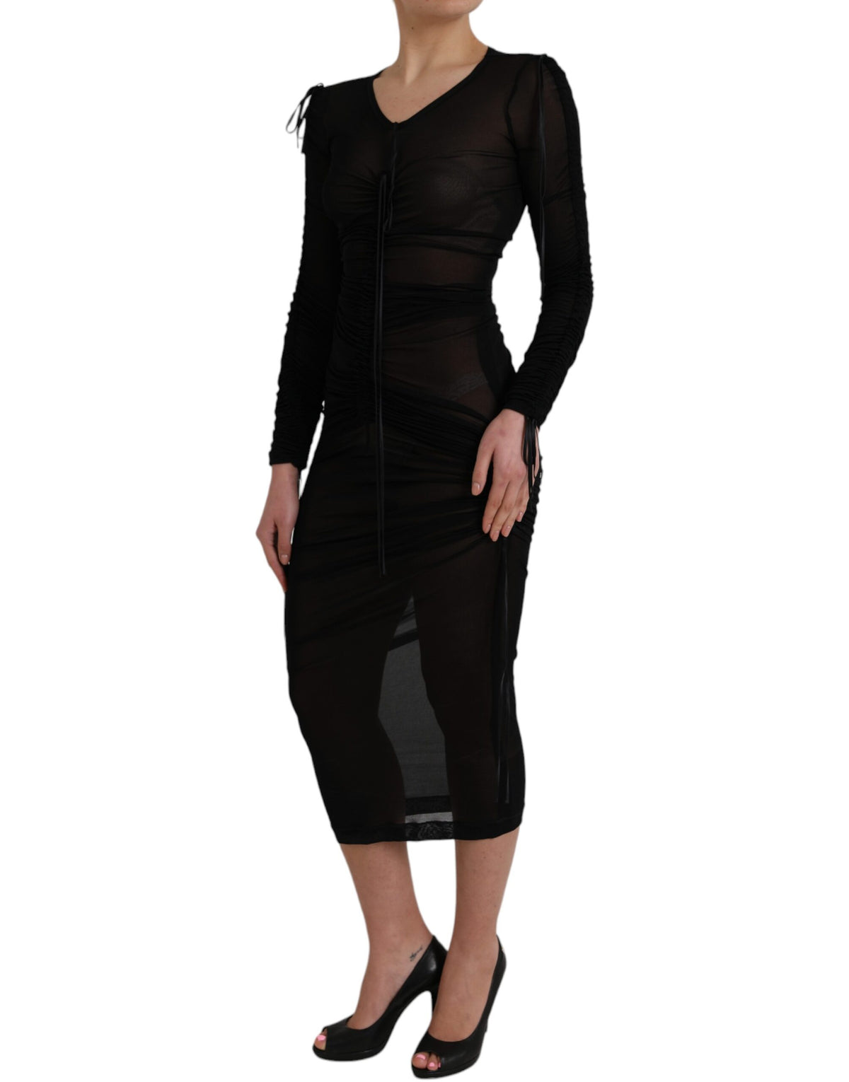 Dolce & Gabbana Schwarzes Transparentes Eng Anliegendes Etuikleid Midi