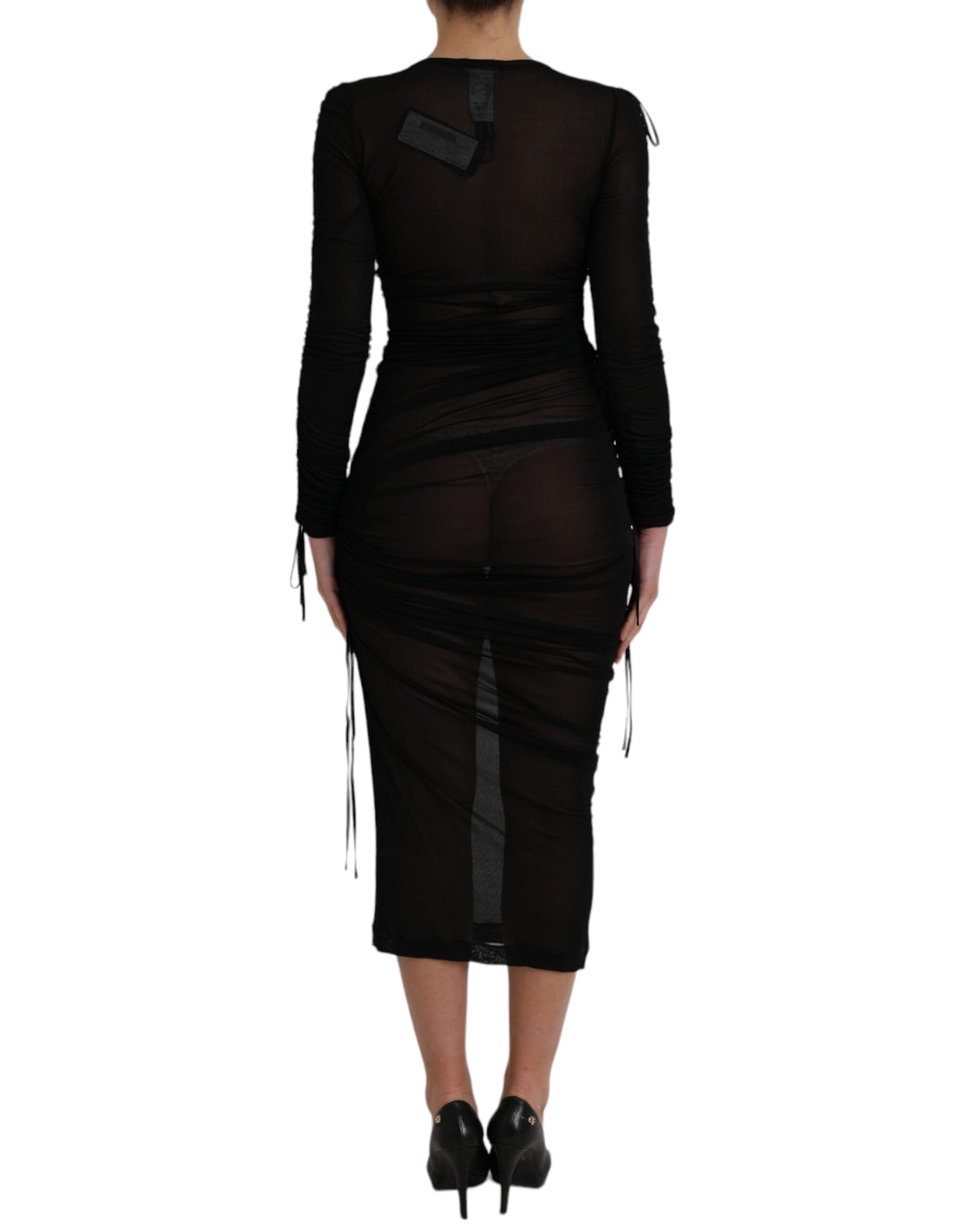 Dolce & Gabbana Schwarzes Transparentes Eng Anliegendes Etuikleid Midi