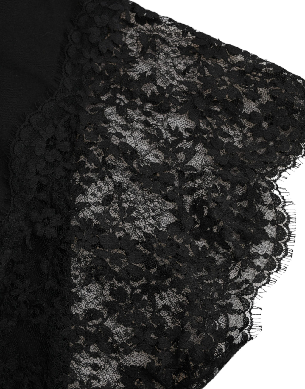 Dolce & Gabbana Schwarzes T-Shirt aus Baumwollspitze mit Sacred Heart Print